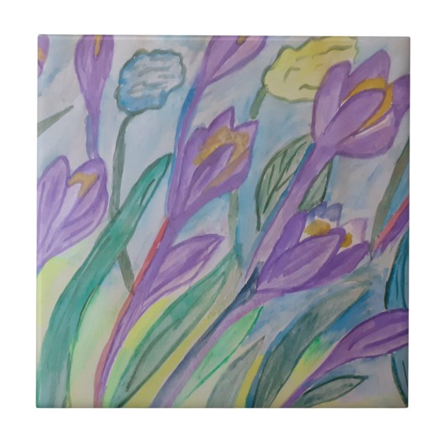 Azulejo Resumen Primavera Crocus Ceramic Tile (Frente)