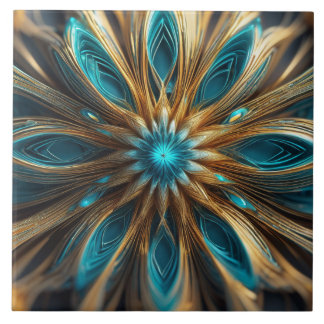 Azulejo Resumen radial floral azul y rubia 3-d