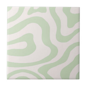 Azulejo Resumen Sage Green Marble Retro Wavly Stripe