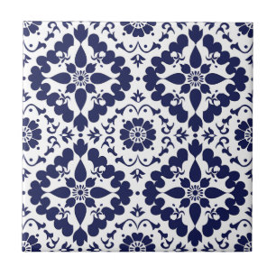 Azulejo Resumen simple simétrico tradicional azul blanco