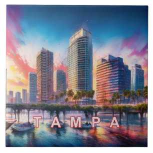 Azulejo Resumen Tampa Skyline Art Moderno