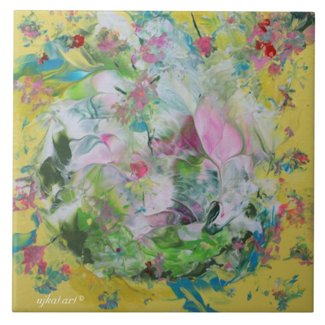 Azulejo Resumen Tejido Cerámico Floral (Frente)