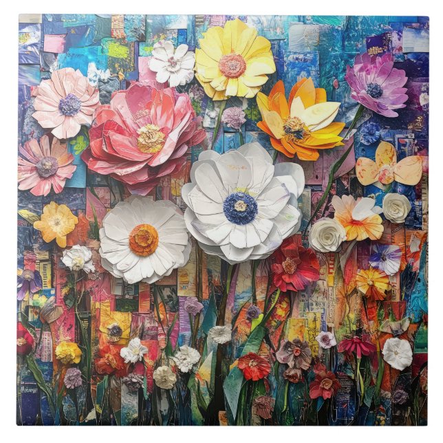 Azulejo Resumen Tejido Cerámico Floral (Frente)