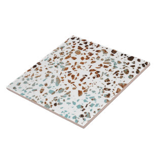 Azulejo Resumen Terrazzo Mosaic Rust Brown & Blue Pattern