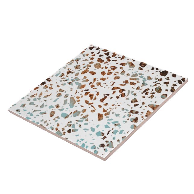 Azulejo Resumen Terrazzo Mosaic Rust Brown & Blue Pattern (Lado)
