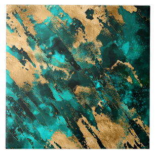 Azulejo Resumen verde esmeralda y oro