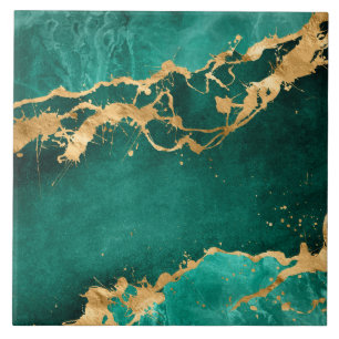 Azulejo Resumen verde esmeralda y oro