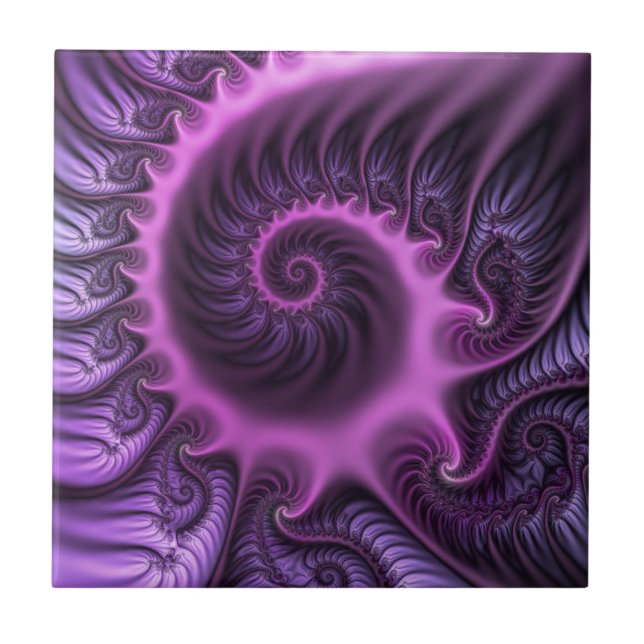 Azulejo Resumen Vivid Guay Pink Purple Fractal Art Spiral (Frente)