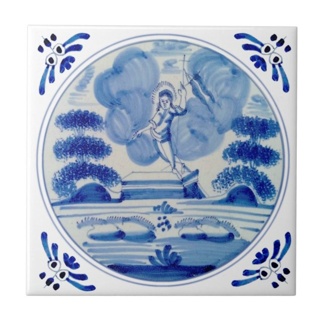 Azulejo Resurrección azul Delft de Cristo c1760 Repro (Frente)