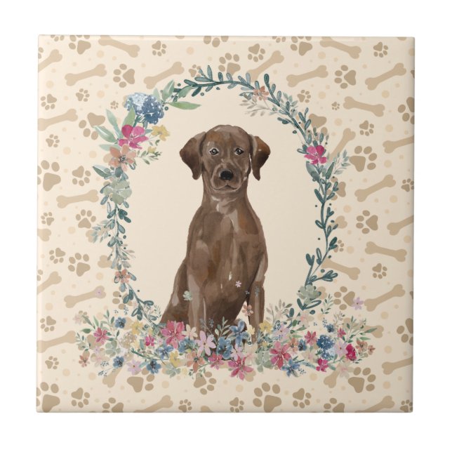 Azulejo Retirador de Labrador Marrón Perro Paw Imprimir Cu (Frente)