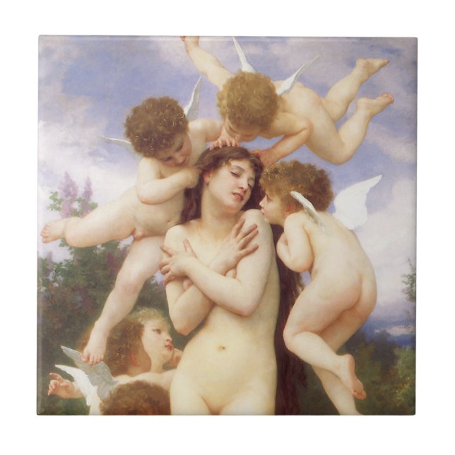 Azulejo Retorno de primavera (Le Printemps) por Bouguereau (Frente)