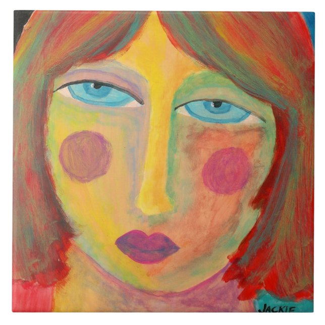 Azulejo Retrato abstracto de Moody de una mujer de Red Hai (Frente)