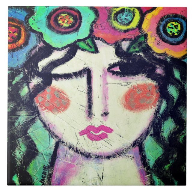 Azulejo Retrato abstracto de una mujer (Frente)