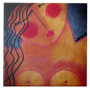 Azulejo Retrato abstracto de una mujer con mosaico de cerá