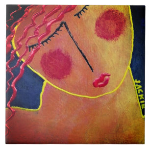 Azulejo Retrato abstracto de una mujer con mosaico de cerá