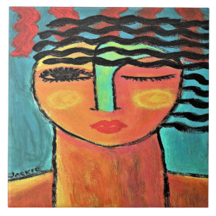 Azulejo Retrato abstracto de una mujer con ola de calor