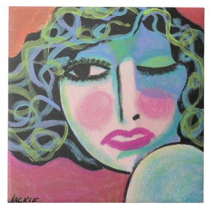 Azulejo Retrato abstracto de una mujer con rizos