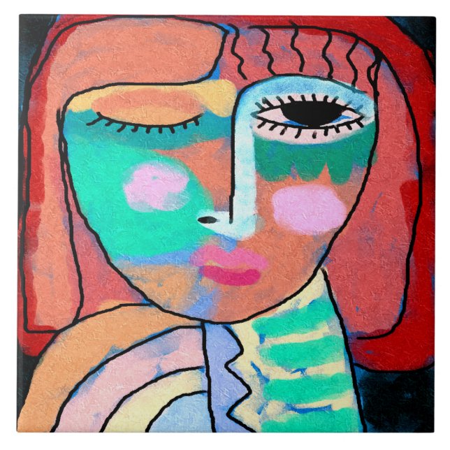 Azulejo Retrato abstracto de una mujer sin título (Frente)