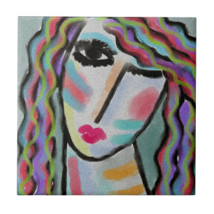 Azulejo Retrato abstracto de una mujer sin título