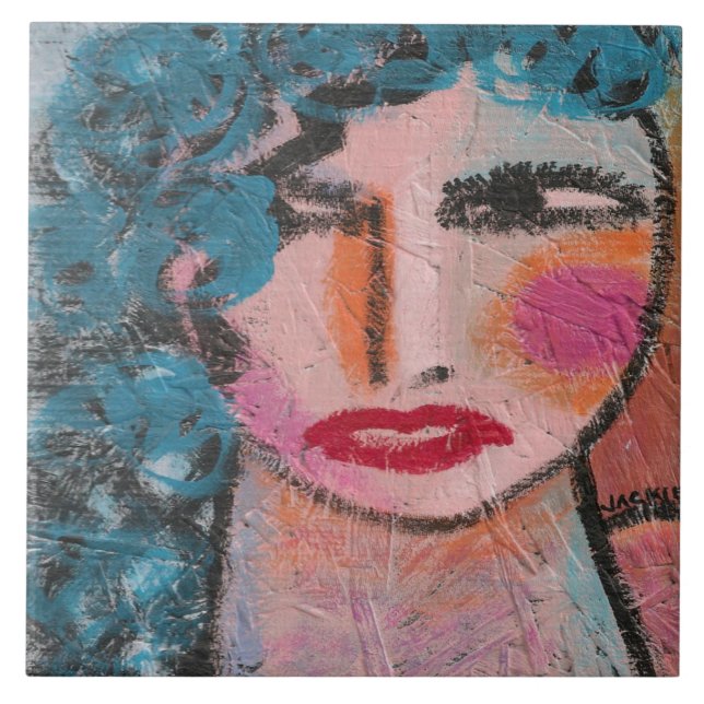 Azulejo Retrato abstracto original de una mujer (Frente)