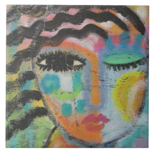 Azulejo Retrato abstracto original en la placa OSB