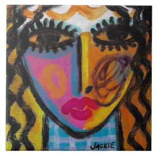 Azulejo Retrato abstracto único de una mujer