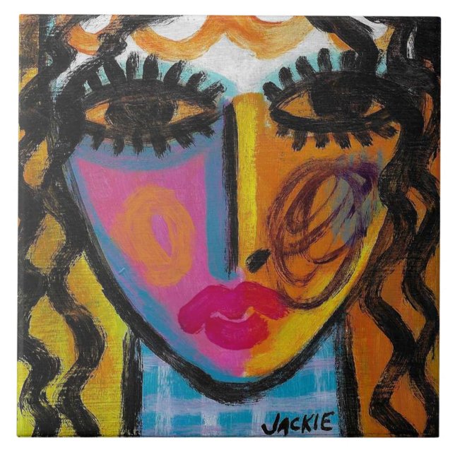 Azulejo Retrato abstracto único de una mujer (Frente)