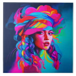 Azulejo Retrato abstracto vibrante