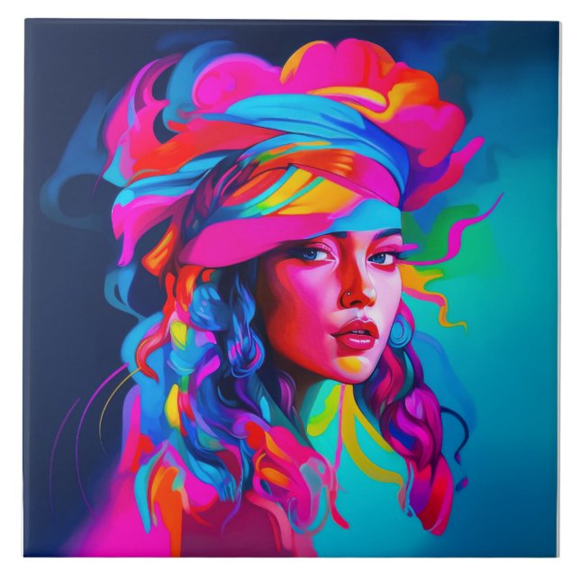 Azulejo Retrato abstracto vibrante (Frente)