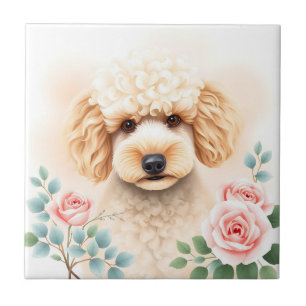 Azulejo Retrato acuático de un caniche beige esponjoso
