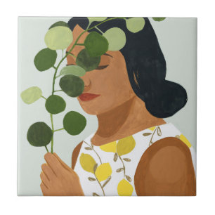 Azulejo Retrato botánico - Mujer con vegetación