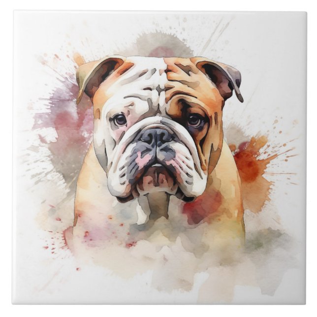 Azulejo Retrato de acuarela de Bulldog inglés (Frente)