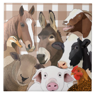 Azulejo Retrato de animales de granja de cultivo Gingham C