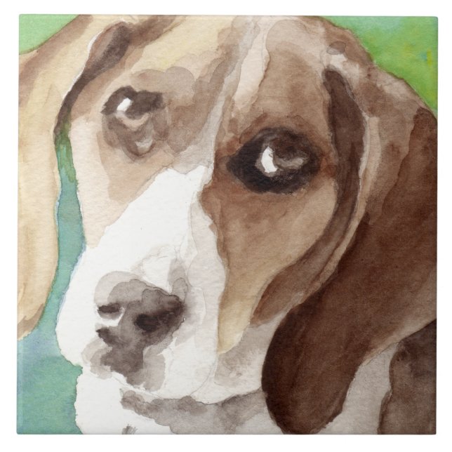 Azulejo retrato de Beagle en acuarela (Frente)
