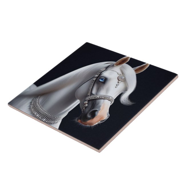 Azulejo Retrato de caballo árabe blanco (Lado)