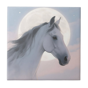 Azulejo Retrato de caballo blanco a la luz de la luna
