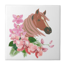 Retrato de caballo con flores de orquídeas