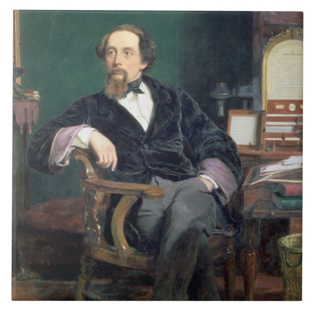 Azulejo Retrato de Charles Dickens (aceite en lona) (Frente)
