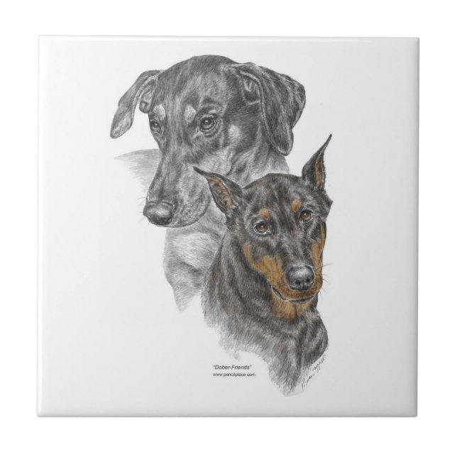 Azulejo Retrato de dos dobermanes (Frente)