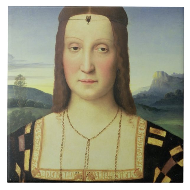 Azulejo Retrato de Elizabeth Gonzaga, c.1504 (aceite en el (Frente)