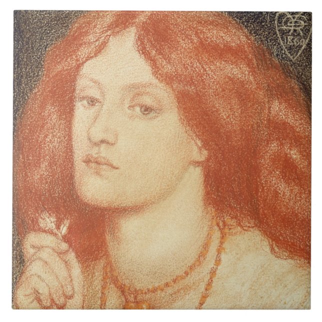 Azulejo Retrato de Elizabeth Siddal (1834-62), 1860 (rojo (Frente)