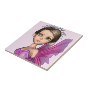 Azulejo Retrato de Fantasía de Ojos Grandes de Hada Rosa