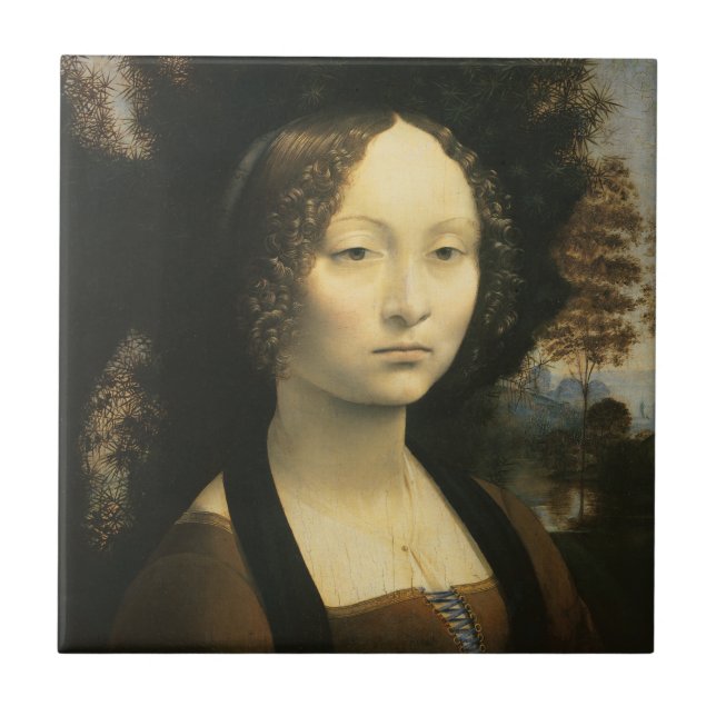Azulejo Retrato de Ginevra Benci de Leonardo da Vinci (Frente)