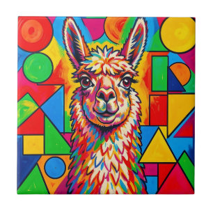 Azulejo Retrato de Llama Pop Art Vibrante