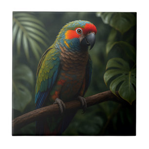 Azulejo Retrato de loro tropical vibrante de la selva