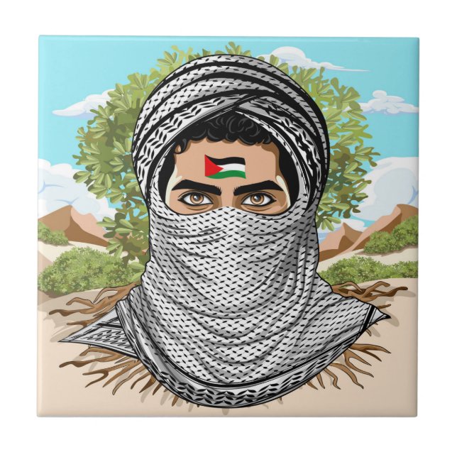 Azulejo Retrato de luchador por la libertad en Palestina (Frente)