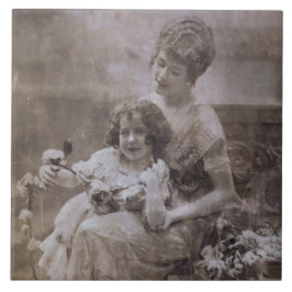Azulejo Retrato de madre e hijo de la vieja Sepia