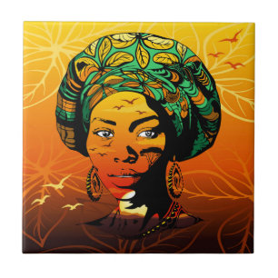 Azulejo Retrato de mujer africana con puesta de sol