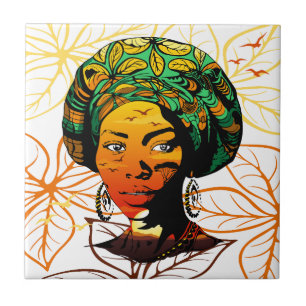 Azulejo Retrato de mujer africana con puesta de sol