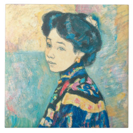 Azulejo Retrato de mujer japonesa (por Fujishima Takeji)